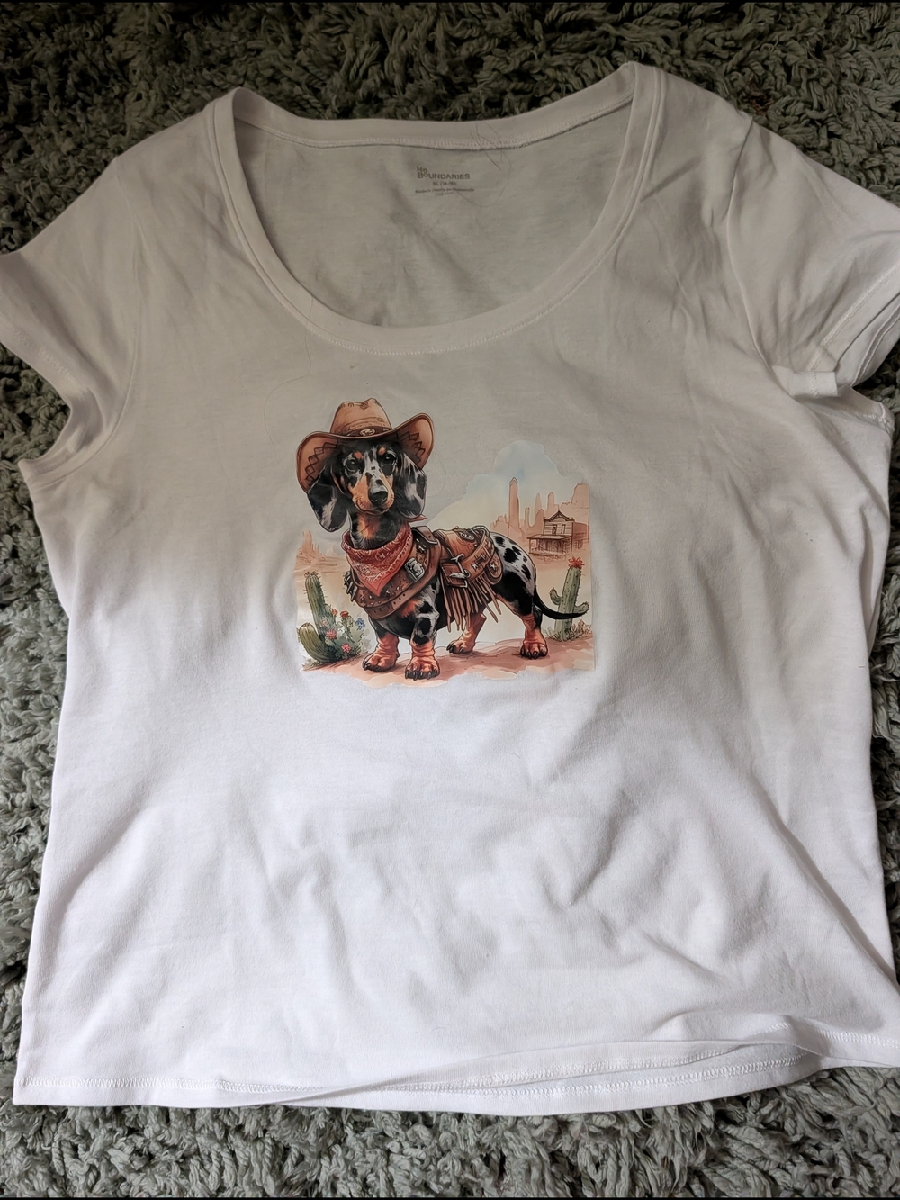 White T-Shirt with Cowboy Dachshund Wiener Dog Western Graphic XL